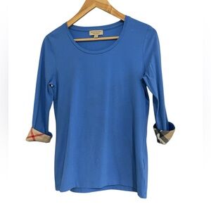 Burberry London England Blue Cotton 3/4 Sleeve Shirt